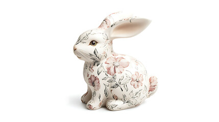 Easter Bunny Cute with Eggs Basket on white Background Flowers