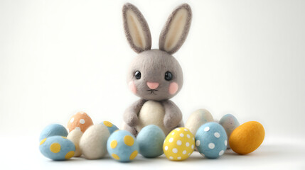Fototapeta premium Easter Bunny Cute with Eggs Basket on white Background Flowers