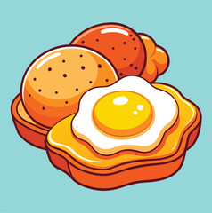 Fried Egg With Buns Food Illustration Breakfast Meal Graphic Design