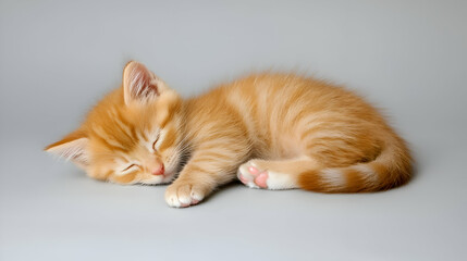 Orange Kitten Sleeping on Gray Background