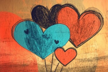 Valentine's Day Card illustration, a drawing with hearts in warm red tones.