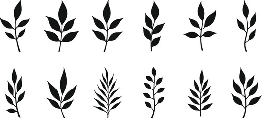 Minimalist Leaf and Plant Silhouette Icons for Design and Branding