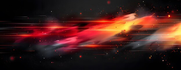 Abstract Red and Orange Streaks with Particle Effects on Black Background