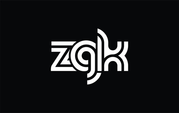 ZGK Creative Unique Modern Letter Logo Design. Stylized logo featuring a unique letter design, presenting abstract minimalist aesthetics and modern appeal.