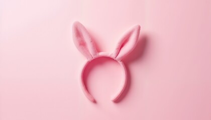 Pink bunny ears headband on soft pastel background, playful mood, fun accessory with copy space