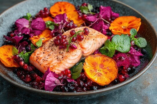 Grilled Salmon with Pomegranate and Orange Slices - Powered by Adobe