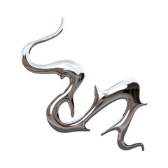 Abstract metallic sculpture with fluid, organic shapes reflecting light.