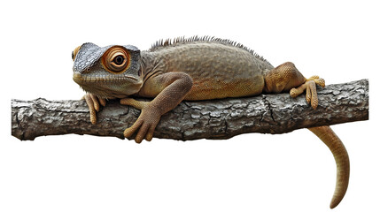 Fototapeta premium chameleon resting on branch isolated png transparent cutout