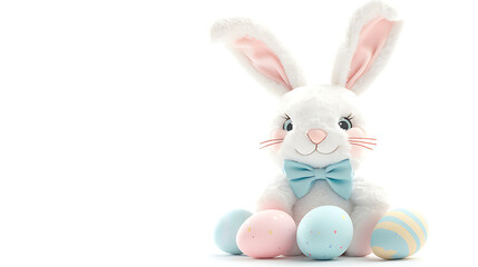 Obraz premium Easter Bunny with Easter Eggs and Basket on background Cute