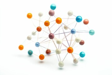 Obraz premium Abstract Network Structure with Colorful Spheres and Lines on White Background