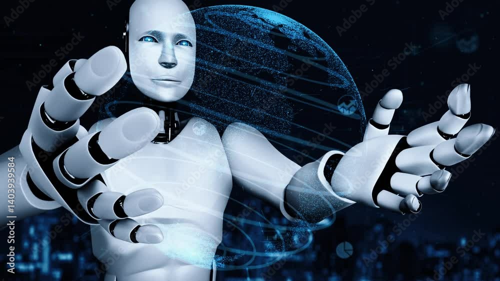 Poster future financial technology controll by ai robot huminoid uses machine learning and artificial intel