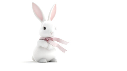 Obraz premium Easter Bunny Cute with Eggs Basket on white Background 