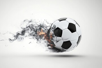 Naklejka premium Soccer ball with smoke and fire on white background
