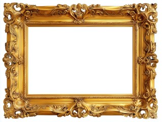 Elegant golden picture frame with ornate designs suitable for artwork display or decoration in a gallery or home setting