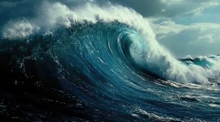 Powerful ocean wave crashing