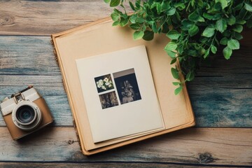 top view of blank instant photos album