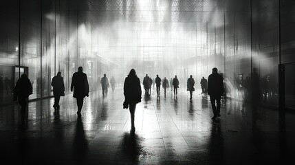 Mysterious Figures in a Misty City Passage