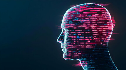 Digital Human Head Profile With Pink And Blue Pixel Data Showing Artificial Intelligence Concept