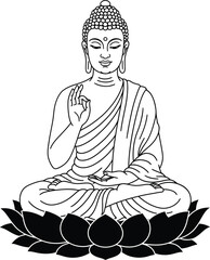  Lord Buddha Black Line Art Vector – Vesak Day Illustration of Gautama Buddha in Peaceful Meditation