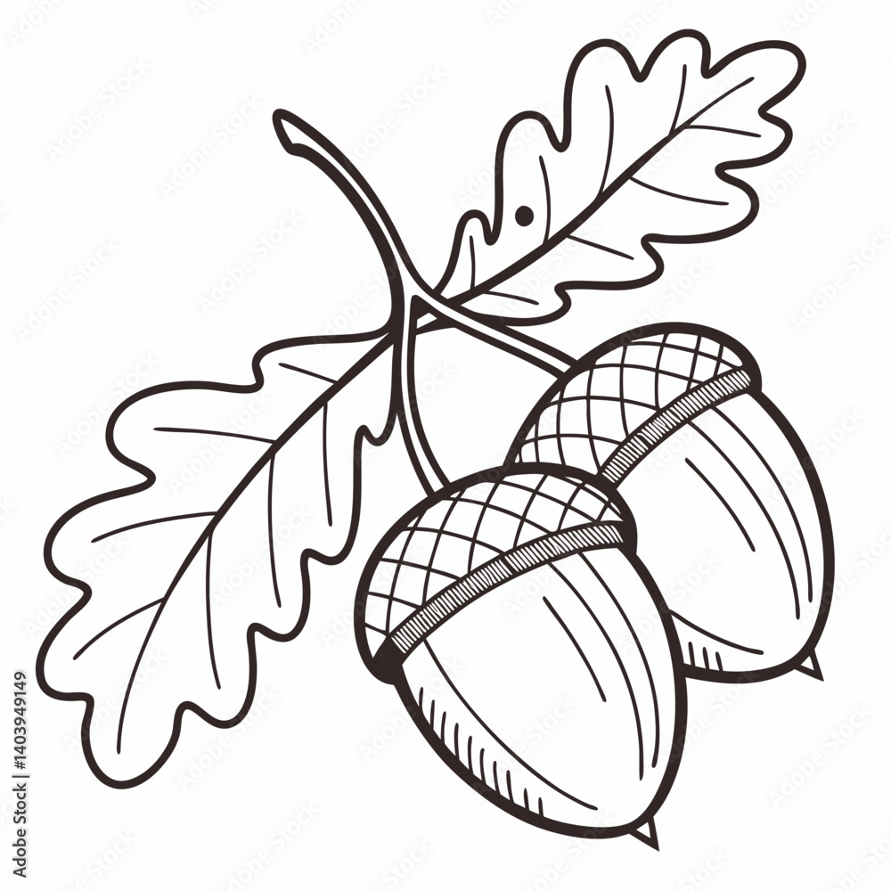 Wall mural simplified acorn vector with soft shading and bold outlines