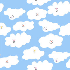 Seamless pattern with clouds characters in doodle style.Element for decoration design mail posts postcards poster print invitation background backdrop wrapping wallpaper banner textile