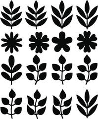 Silhouette Botanical Leaf and Flower Vector Set