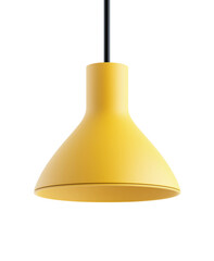 Modern yellow ceiling pendant light with minimalist design and smooth curved shape, hanging lamp for kitchen or dining room, isolated on transparent background