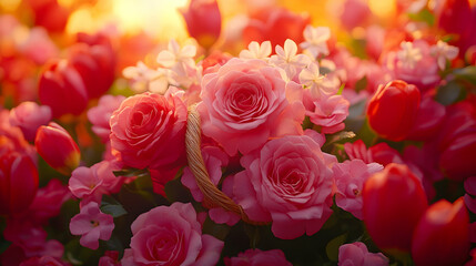 Obraz premium Vibrant floral arrangement in warm light