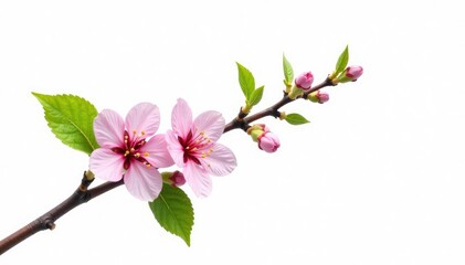 Obraz premium Single branch isolated on white background with small flowers, greenery, nature, blossom