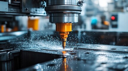 machine tool in metal factory with drilling cnc machines, Generative AI
