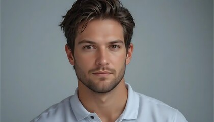 Obraz premium Handsome Man Portrait with Polo Shirt and Neutral Background Studio Shot
