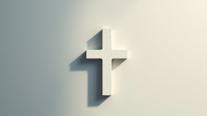 Fototapeta premium Christian cross on a white wall with shadows.