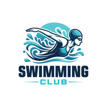 Professional swimming club logo design with stylized swimmer and water elements.