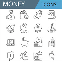 Minimal Line Art Icons for Money Management, Savings, and Investment