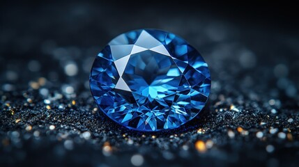 Fototapeta premium Radiant blue gemstone, expertly cut, resting on a dark backdrop