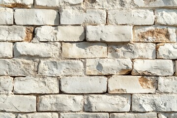 Fototapeta premium Empty background of wide cream brick wall texture. Beige old brown brick wall concrete or stone textured, wallpaper limestone abstract flooring. Grid uneven interior rock. Home decor design, Generativ