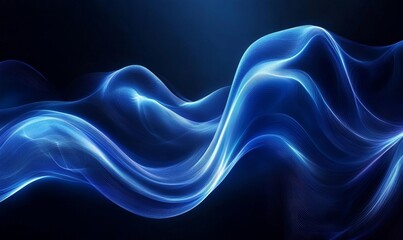 Obraz premium Black dark azure cobalt sapphire blue abstract background. Color gradient. Geometric shape. Wave, wavy curved line. Rough grunge grain noise. Light neon metallic shine shimmer bright, Generative AI