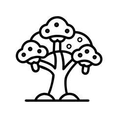Vector illustration of a simple cartoon tree drawing for coloring pages and design projects