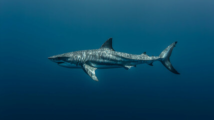 Obraz premium Great White Shark In Deep Blue Ocean