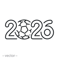 logo soccer olympic champion, football 2026 icon, calendar date, thin line vector illustration