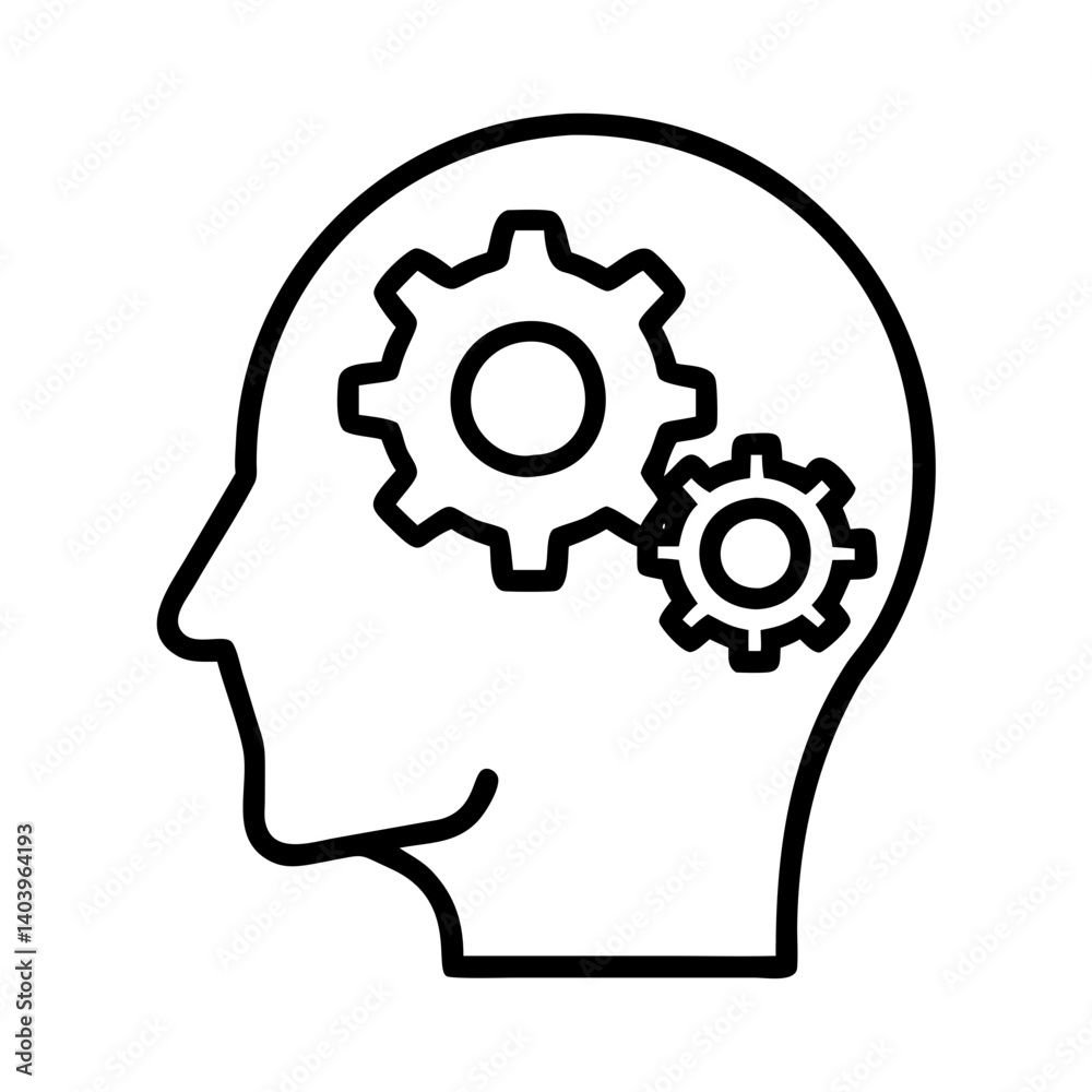 Poster human head with gears inside concept for mental process thinking and problem solving design vector
