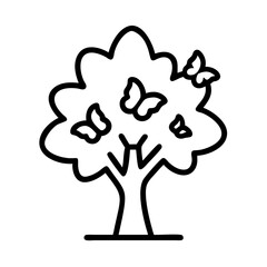 Drawing of tree with butterflies vector illustration nature garden spring summer season art design outline