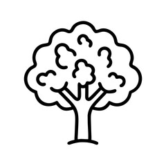 Tree drawing simple outline vector illustration of a deciduous tree with round crown isolated for design
