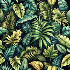 Water colour Various tropical leaves seamless pattern with colorful leaves new 2025 trendy textile print design green leaves seamless pattern