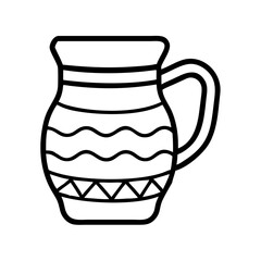 Isolated outline drawing of ceramic jug pitcher with handle for water or juice illustration