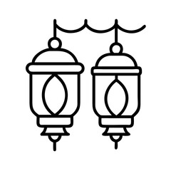 Hanging lanterns vector illustration, traditional decorative lights, oriental lamp design element, art line