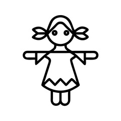 Illustration of a cute rag doll with pigtails, simple toy vector drawing for kids design art