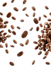 Obraz premium Floating coffee beans on a transparent background PNG