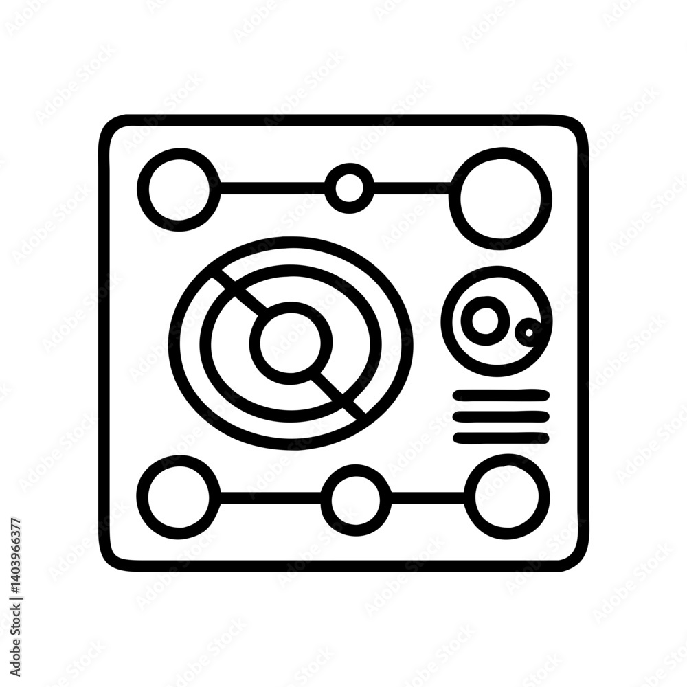 Poster vector graphic of an electronic device interface panel with circular elements and lines design