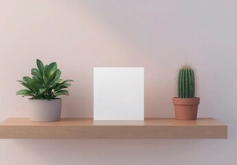 3D rendering a mockup of a square blank white card on a wooden s ,Mockup